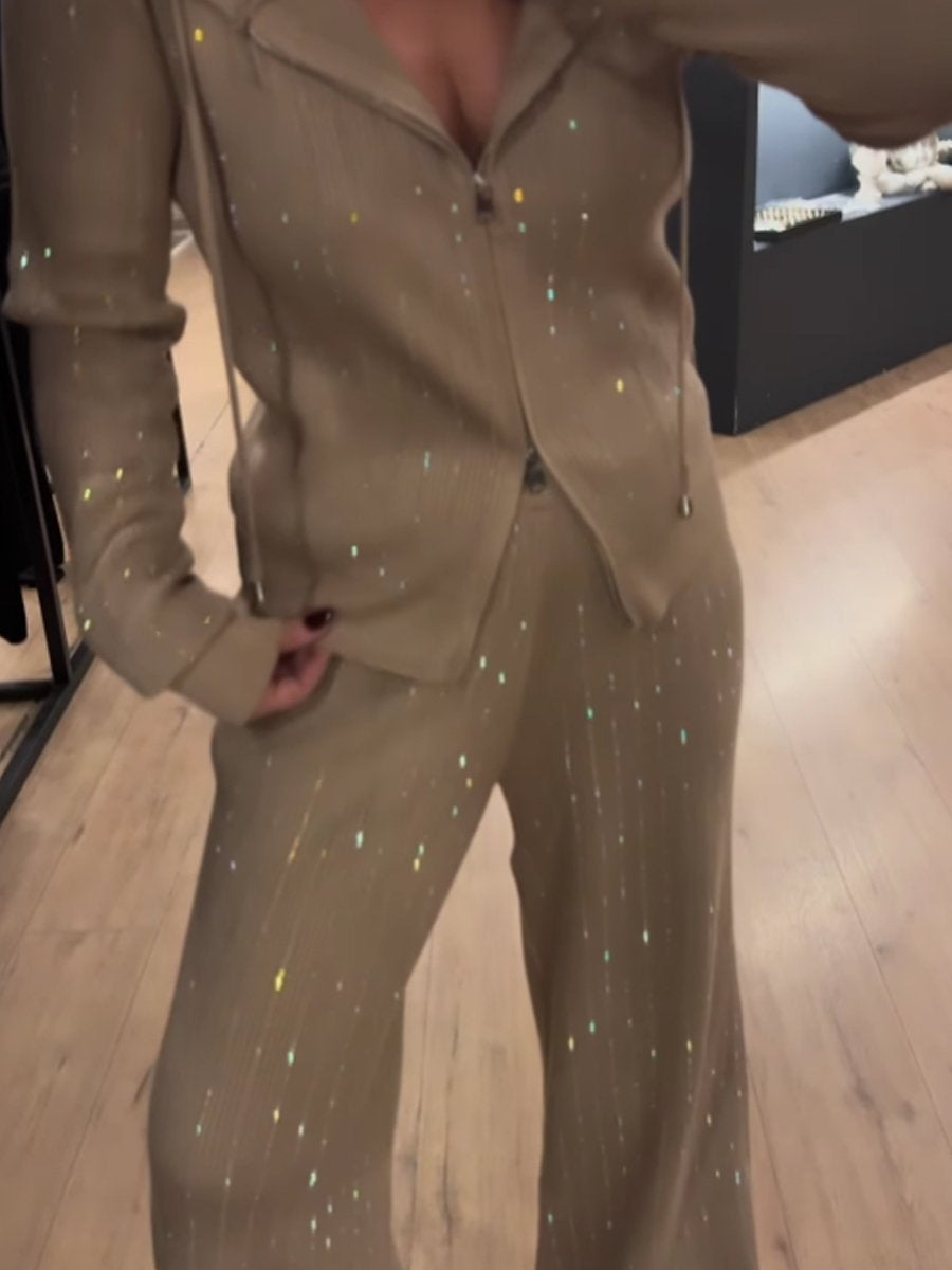 Rhinestone Sparkle Hooded Two-piece Set