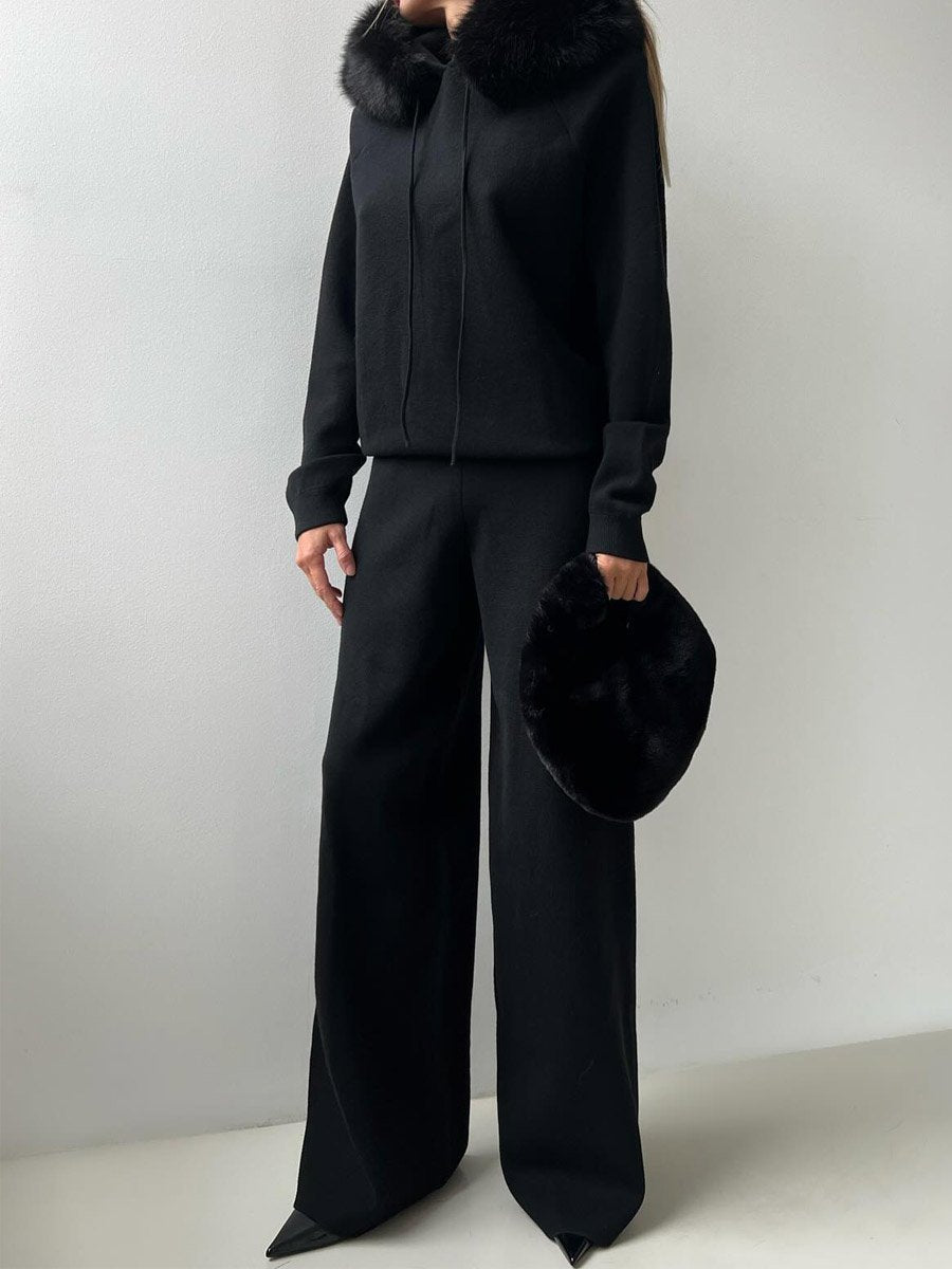 Soft Fur Hooded Knitwear Suit