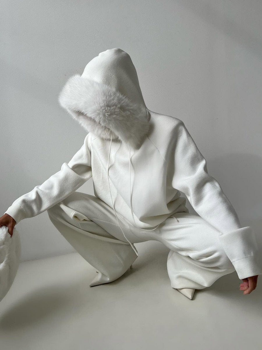 Soft Fur Hooded Knitwear Suit
