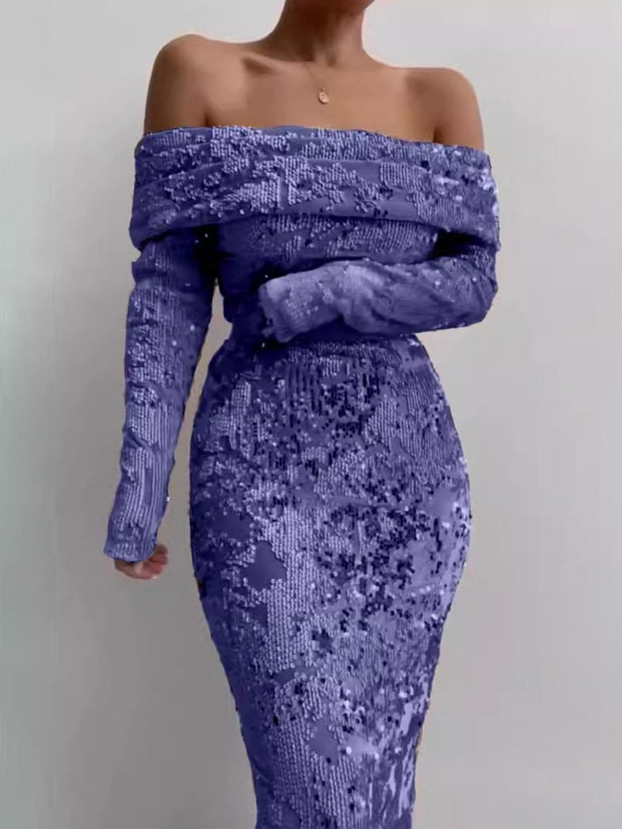 (⏰Big Sale)Sequin Off Shoulder Sexy Maxi Dress