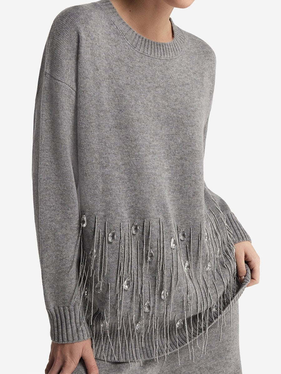 Elegant Fringed Flash Diamond Trim Knit Sweater Suit(two-piece)