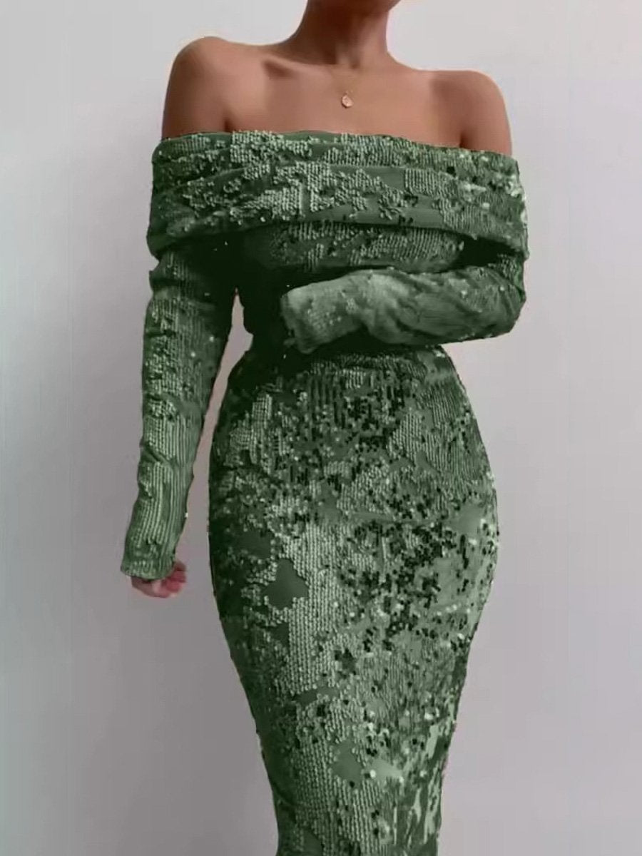 (⏰Big Sale)Sequin Off Shoulder Sexy Maxi Dress