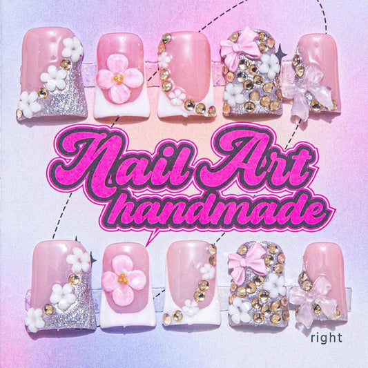 Y2K Style Ris & Fake Bearl Decor Fake Nails