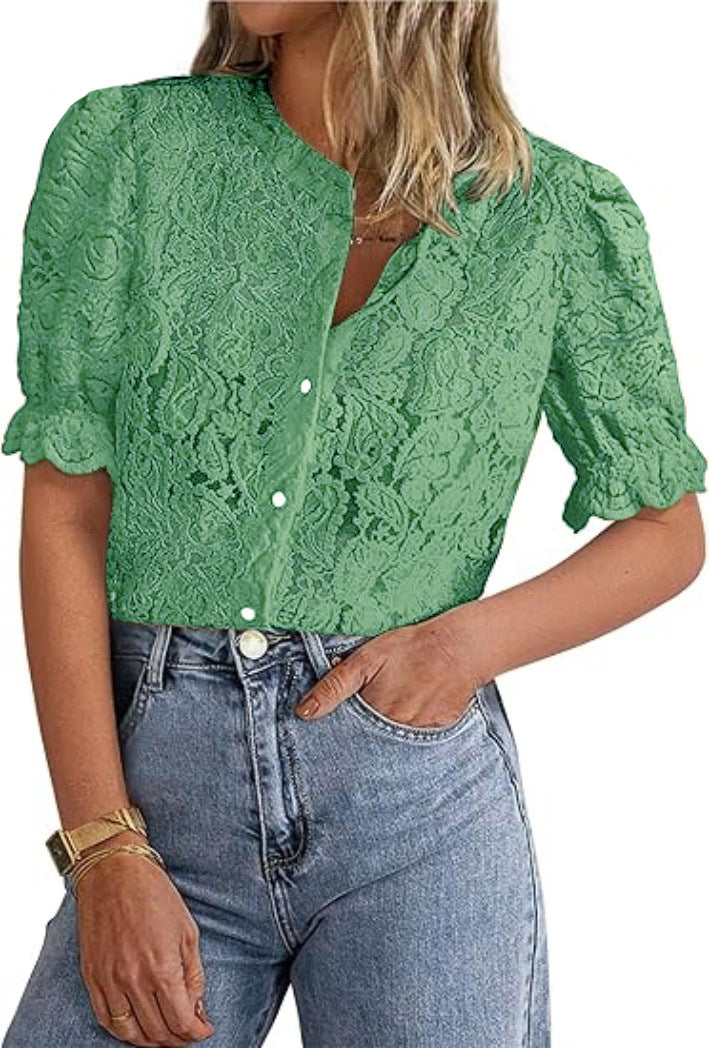Elegant Lace Short Sleeve Shirt