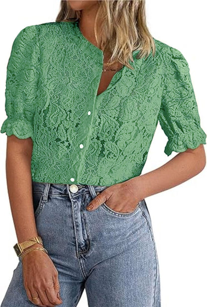 Elegant Lace Short Sleeve Shirt