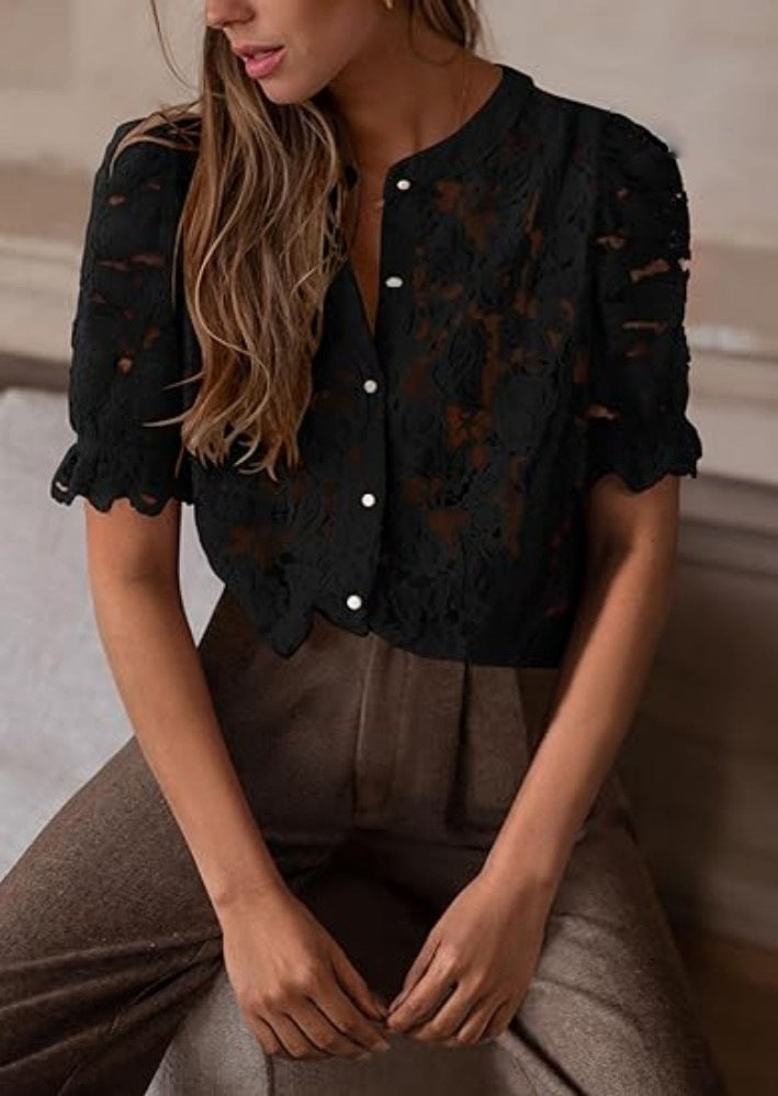 Elegant Lace Short Sleeve Shirt