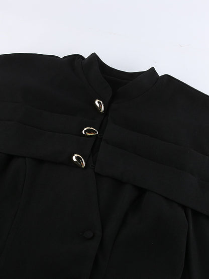 Elegant Metal Button Tight Waist Blazer
