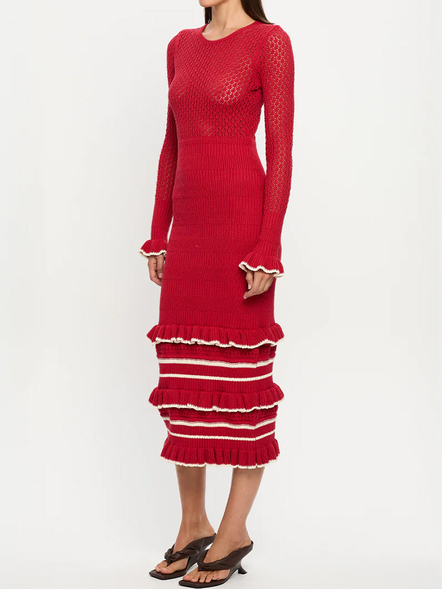 Knitted Ruffled Long Sleeve Dress