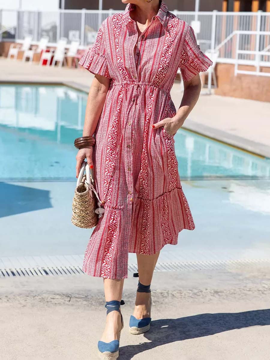 Flowy Flutter Sleeve Printed Dress