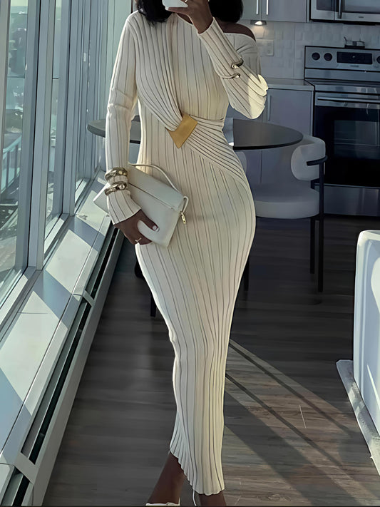 Asymmetric Neck Acrylic Accent Knitted Maxi Dress