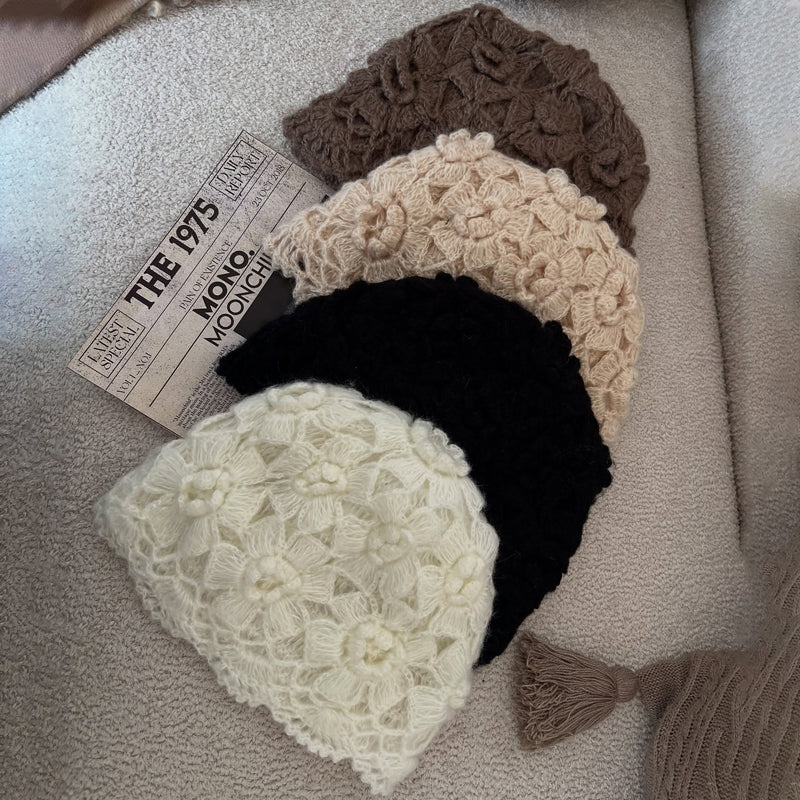Lace Hollow Flower Crochet Knit Hat