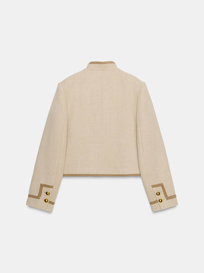 High Neck Shoulder Pads Contrasting Trim Jacket
