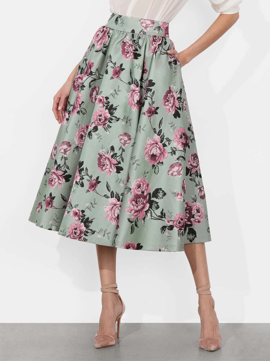 Elegant Floral Print High Waist Blazer & Skirts