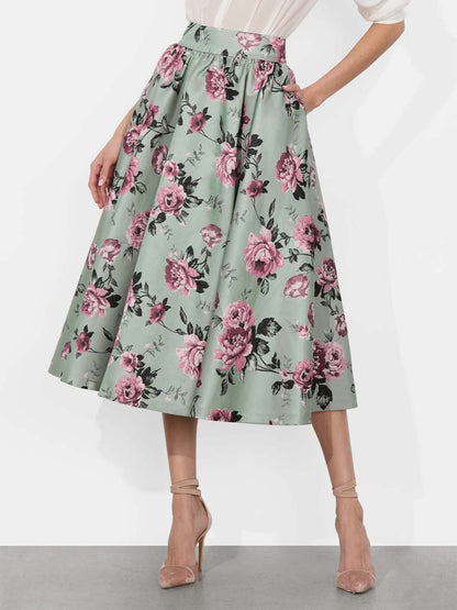 Elegant Floral Print High Waist Blazer & Skirts