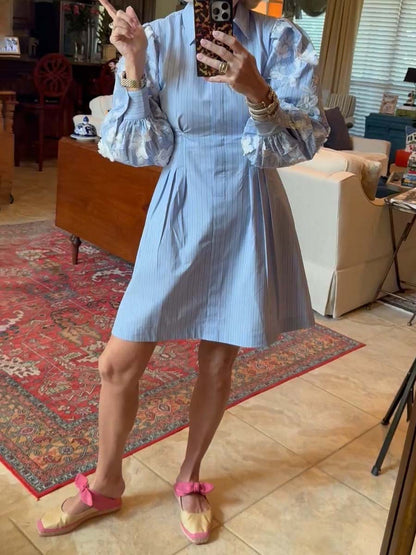 Stripe Embroidery Genevieve Mini Dress