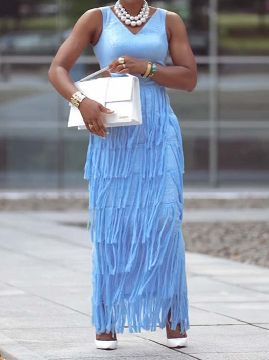 Elegant Cutout Tassels Hem Dress