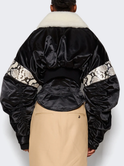Snake-Embossed Leather Short Coat