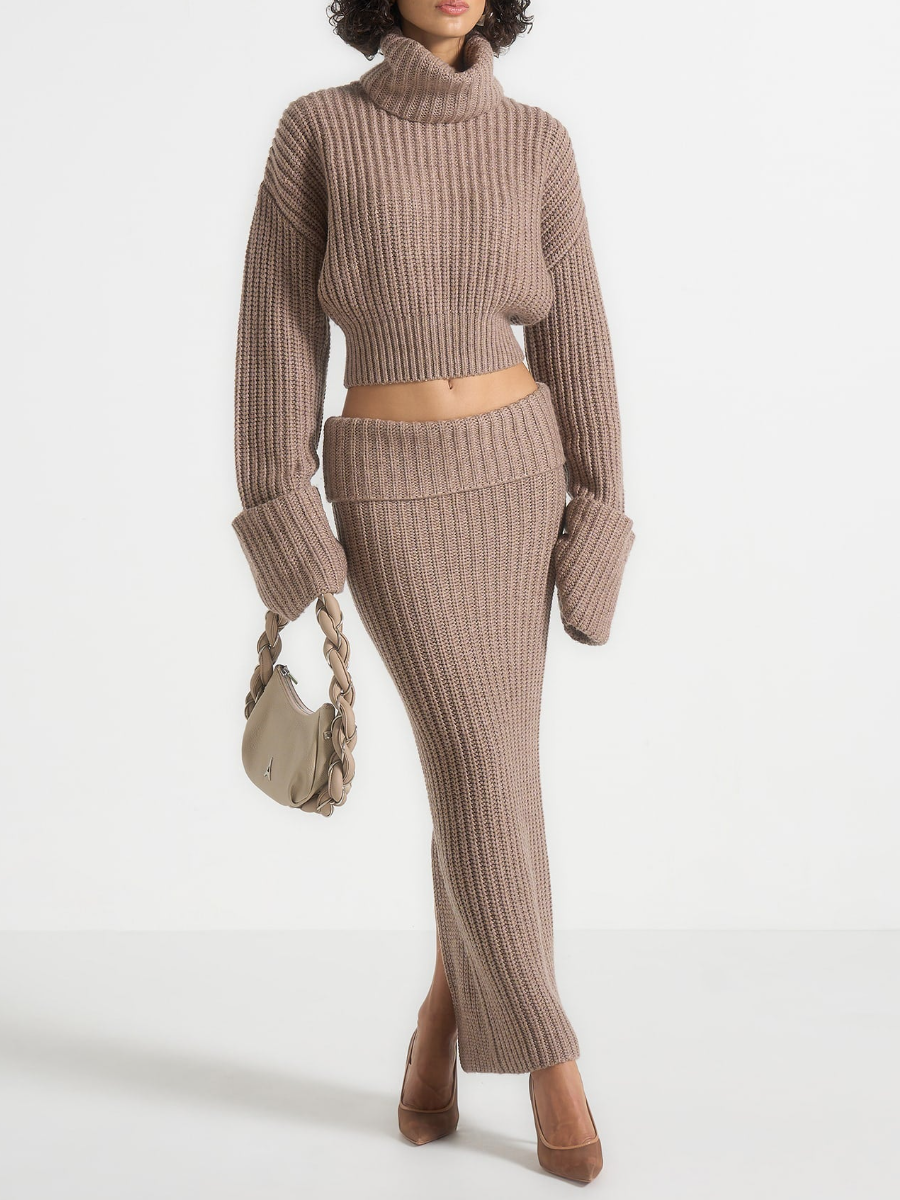 Turtleneck Knitted Skirt Suit