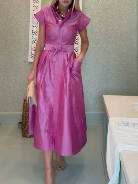 Detachable Belt Cap Sleeves Midi Dress