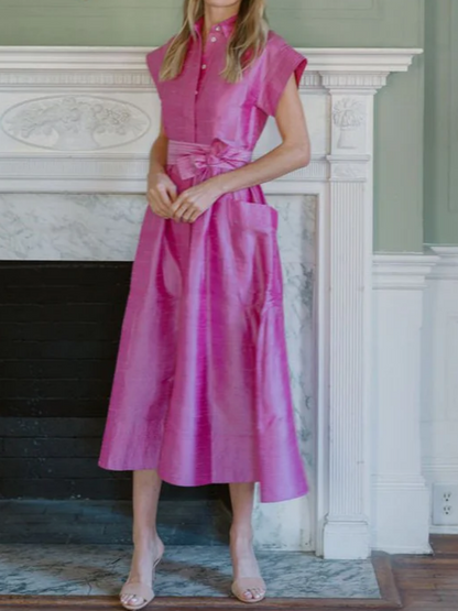 Detachable Belt Cap Sleeves Midi Dress