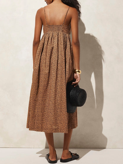 Cotton Voile Empire-waist Dress In Leopard Print