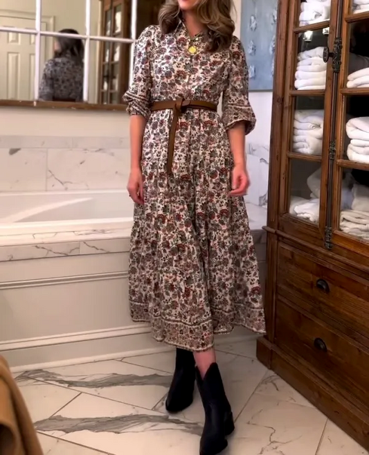 Cotton Floral Print Maxi Long Dress