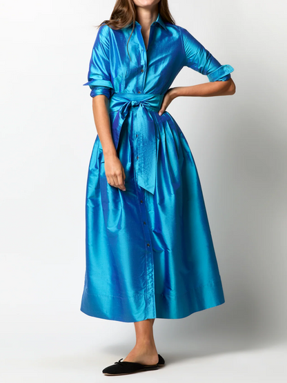 Classic Point Collar Belt Shirtwaist Dress