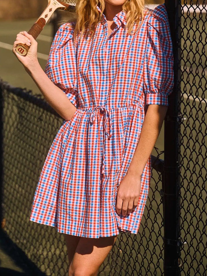 Puff Sleeve Gingham Mini Dress