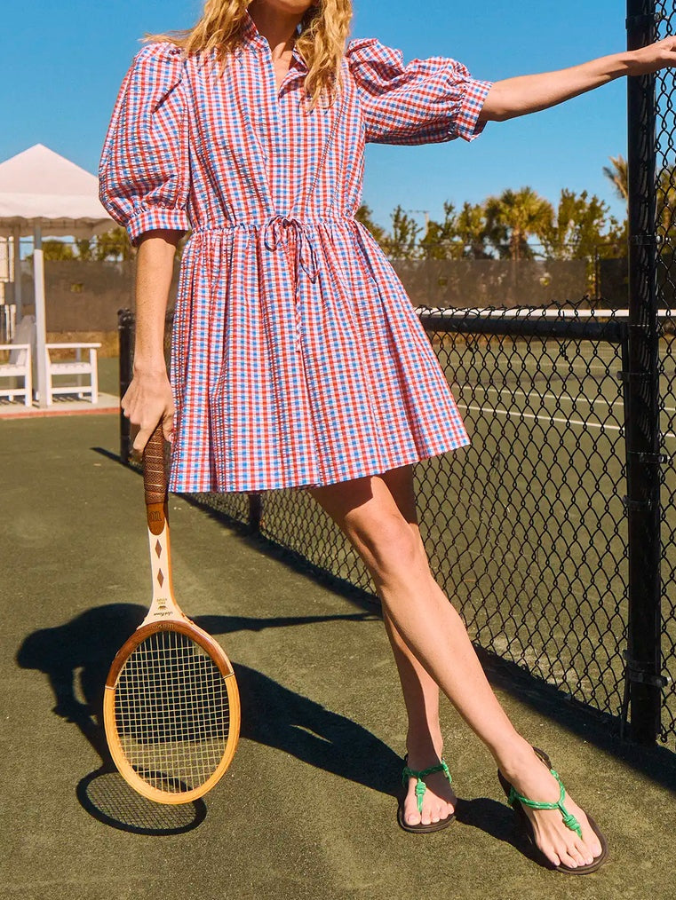 Puff Sleeve Gingham Mini Dress