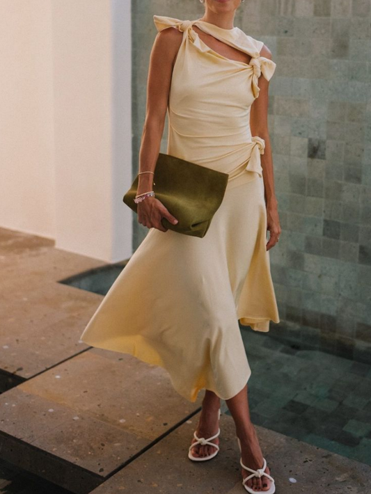 Asymmetric Knotted Cutout Midi Dress