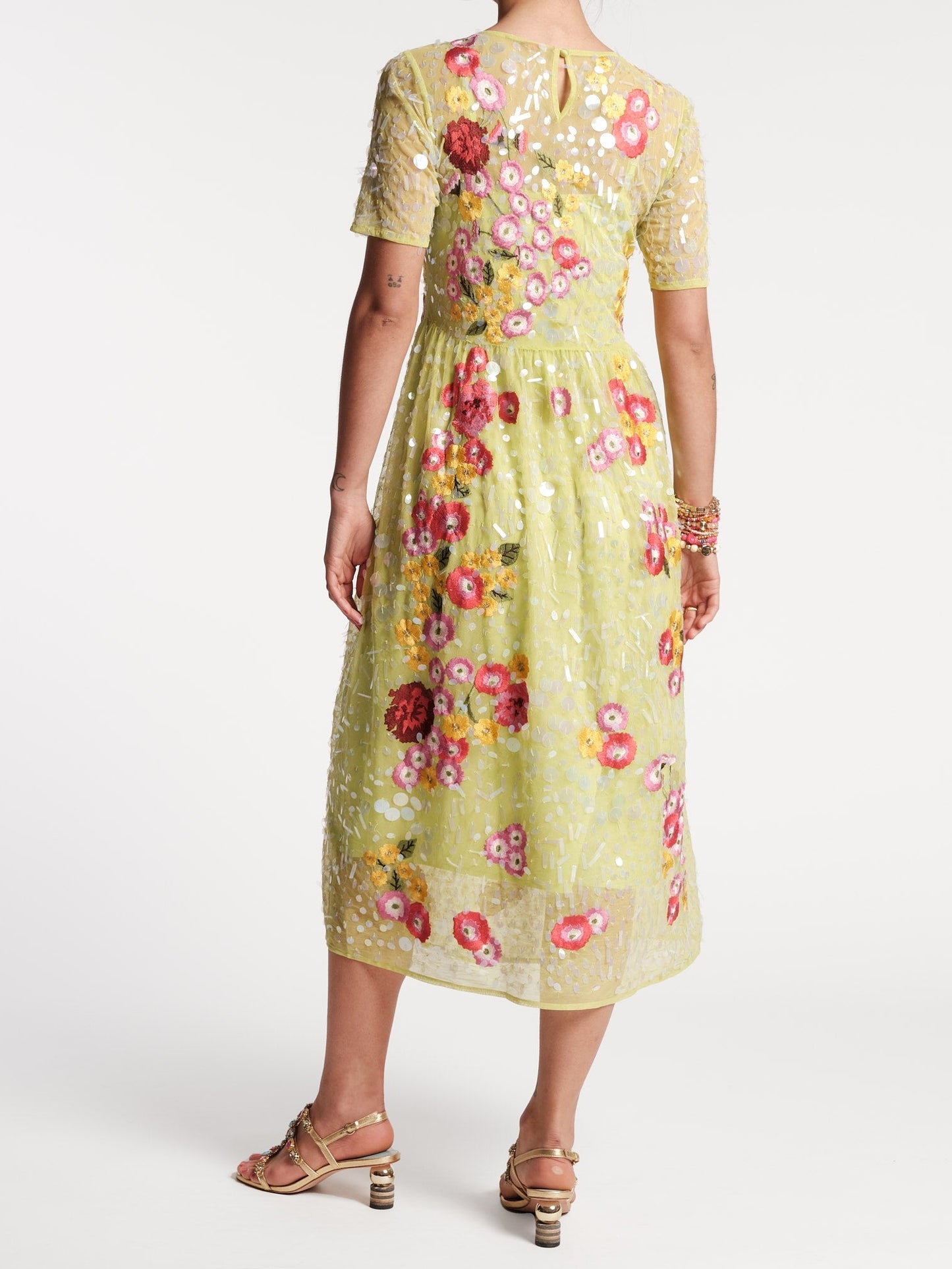 Green Embroidered Chamomile Cluster Dress