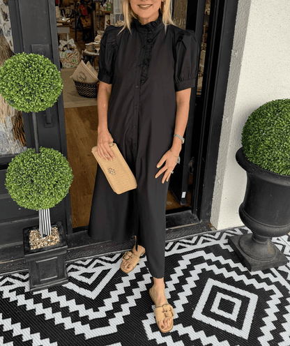 Lace Bubble Sleeve Button Down Dress