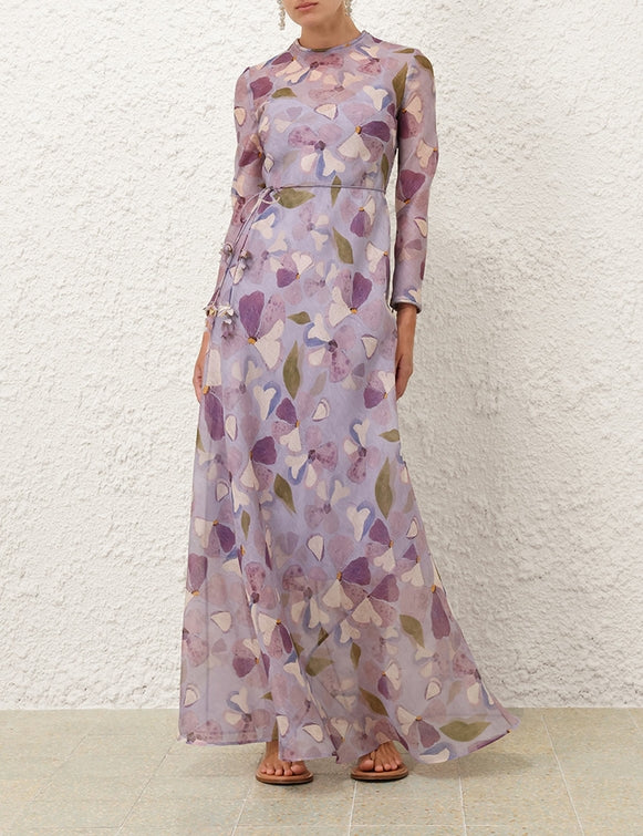 Drawstring Waist  Printed Maxi Dress