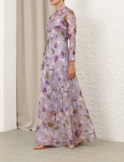Drawstring Waist  Printed Maxi Dress