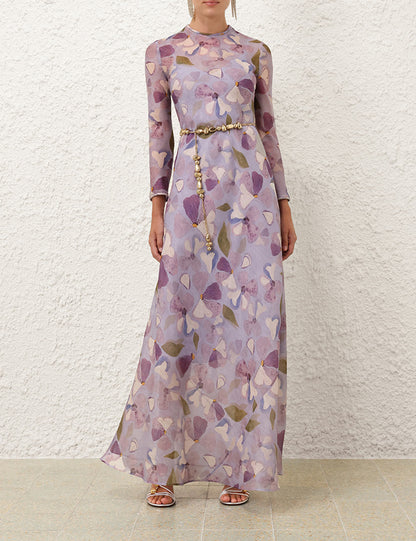 Drawstring Waist  Printed Maxi Dress