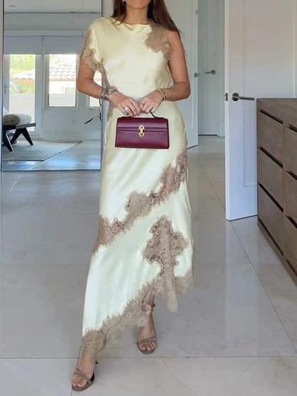 Satin Lace Maxi Dress