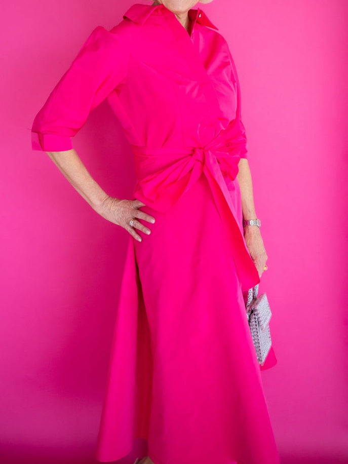 Taffeta Drop Waist Shirt Dress
