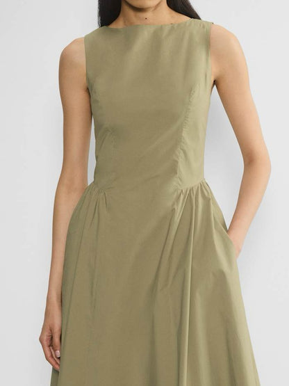 Cotton Poplin Open-back Fit-and-flare Dress