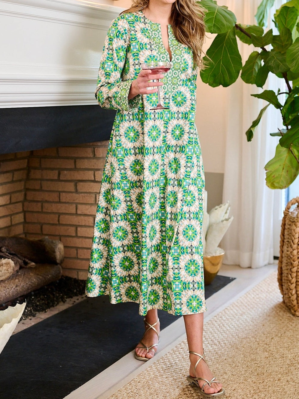 Turtleback Print Kaftan Dress