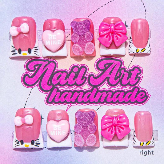 Bow & Rhinestone Decoration Design Fake Nails