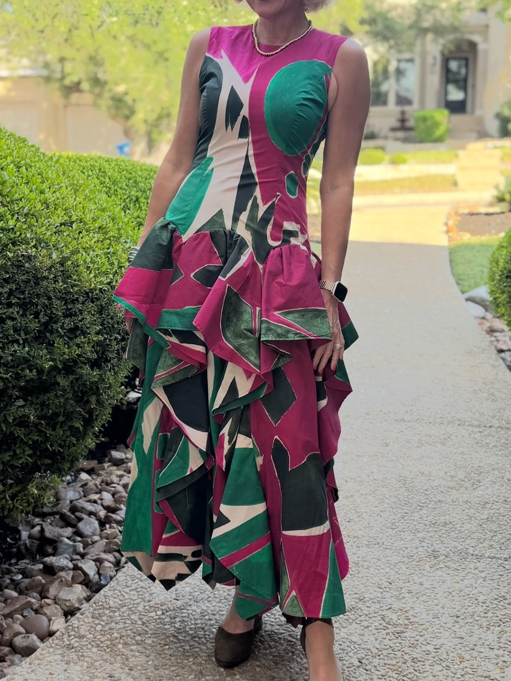 Mural Sleeveless Ruffle Dress