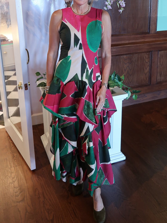 Mural Sleeveless Ruffle Dress