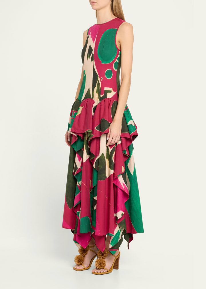 Mural Sleeveless Ruffle Dress