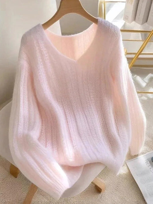 Pink Long Sleeve Plain Sweater