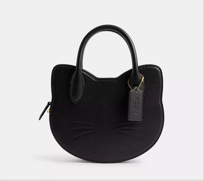 (⏰Last Day Promotion $10 OFF)-Halloween Cat Head Crossbody Bag Purse Black Leather Handbag(Buy 2 Free Shipping✔️)
