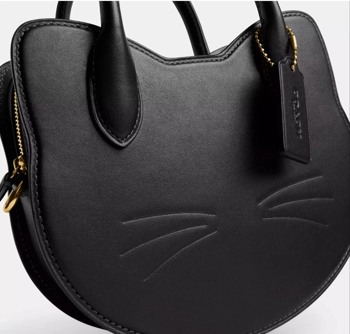 (⏰Last Day Promotion $10 OFF)-Halloween Cat Head Crossbody Bag Purse Black Leather Handbag(Buy 2 Free Shipping✔️)