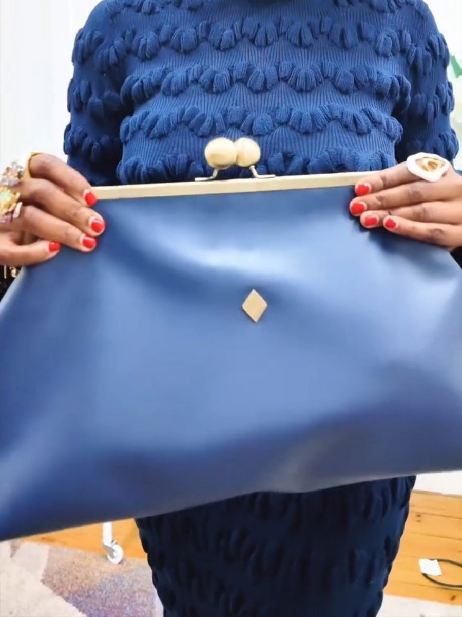 Blue Leather Clutch