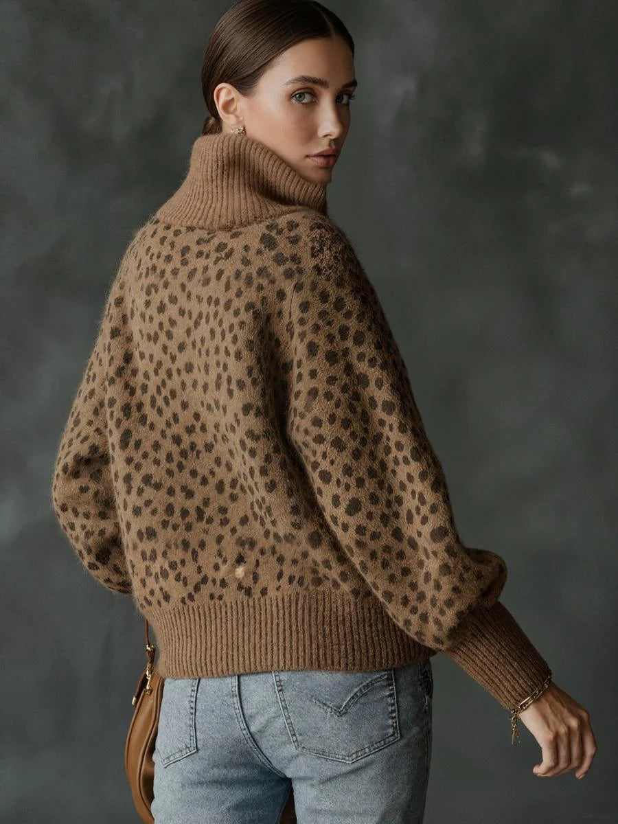 Leopard Print Zip-Up Sweater