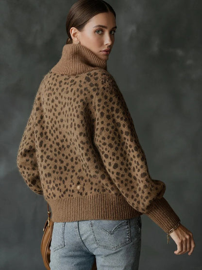 Leopard Print Zip-Up Sweater