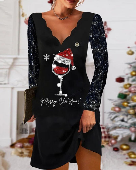 Groovy V-Neck Long Sleeve Mini Dress